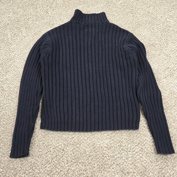 VINTAGE Gap Sweater Womens XS Navy Blue Mock Neck 100% Cotton Cable Knit Ribbed - Picture 2 of 6